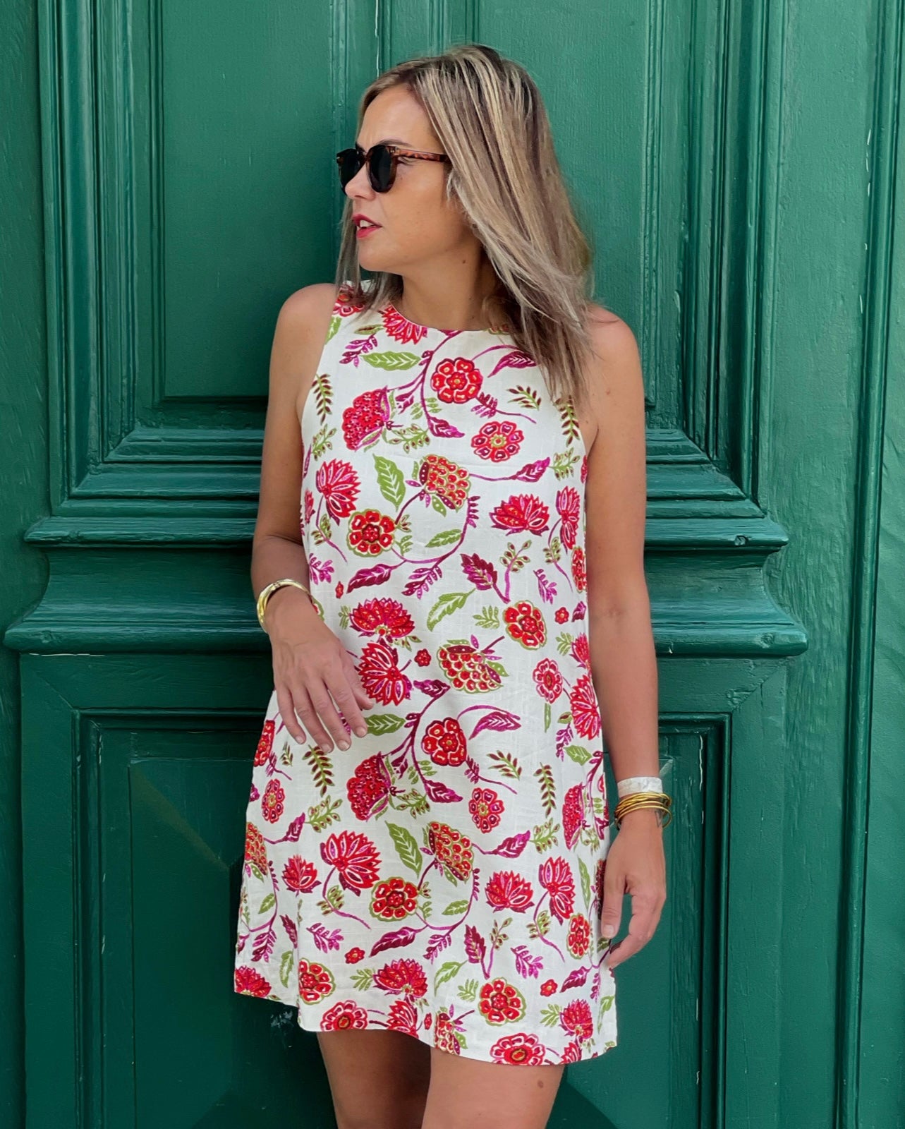 Robe Charlie – Fleurie Écru & Framboise