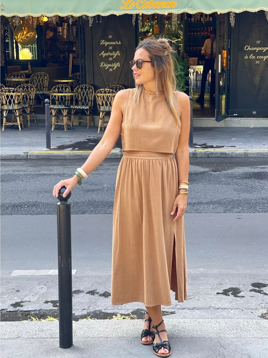 Jupe Majorque-jupe-marron-longue-fente-mylo-concept-store-battignoles