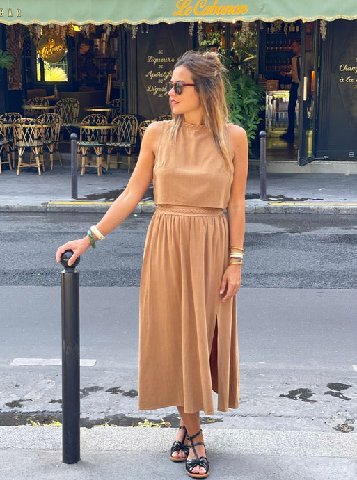 Jupe Majorque-jupe-marron-longue-fente-mylo-concept-store-battignoles