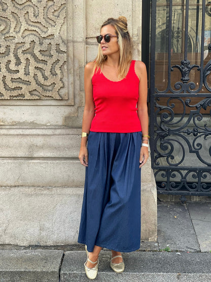 Jean Aleria bleu Mylo coupe large porté de face