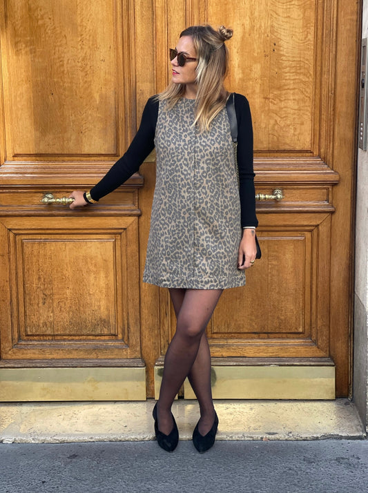 Robe courte Calenzana imprimé léopard MYLO — silhouette de face
