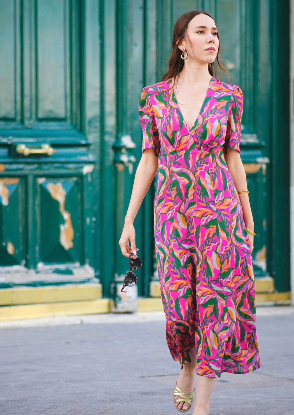 Jane-wood-robe-frida-longue-colorée-motif-col-v-manches-courtes-mylo-concept-store